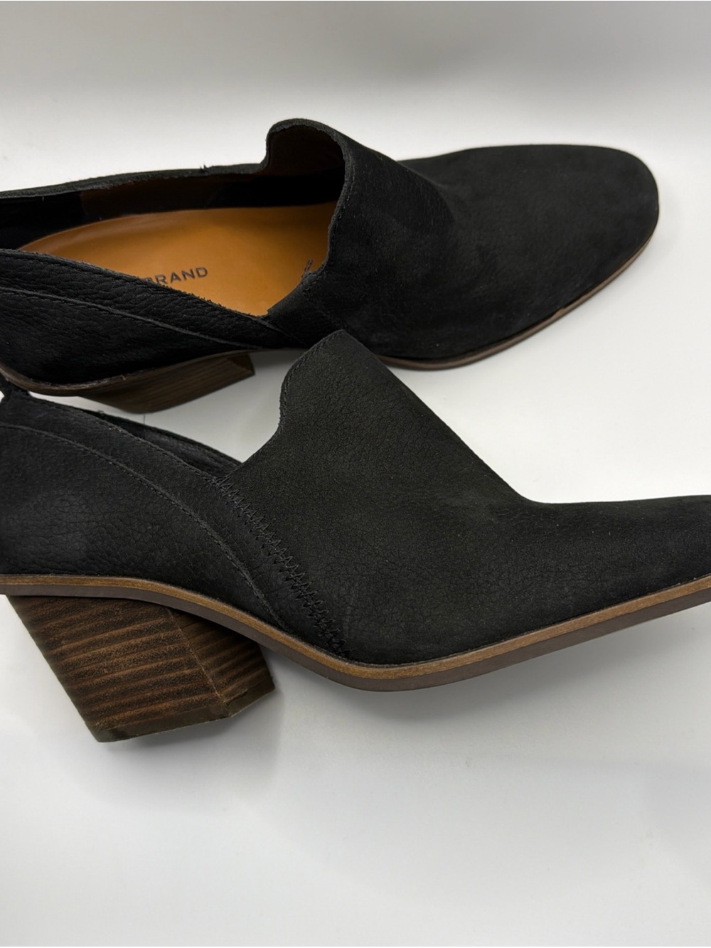 Lucky Brand Vennia Womens Size9.5 Black  Suede Leather Block Heel Booties Boots